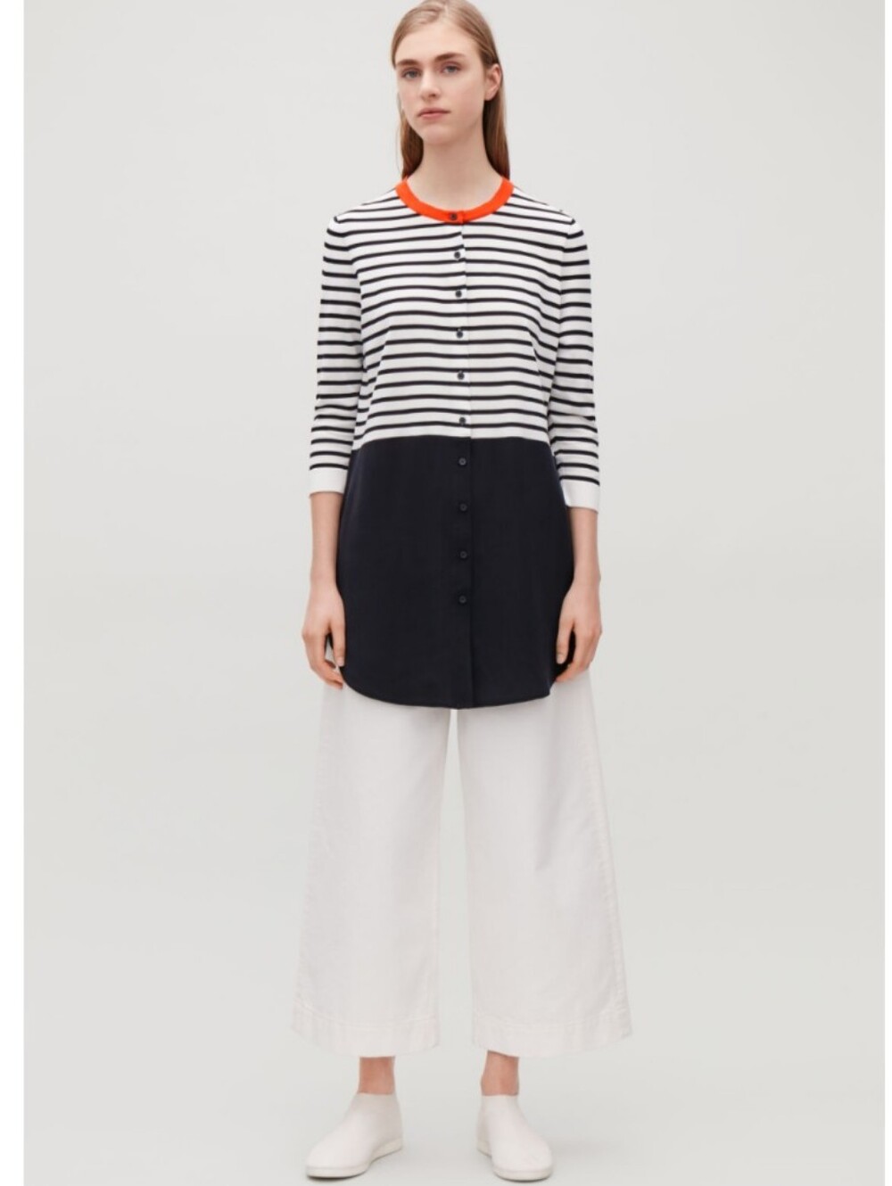 COS Striped Button-Front Tunic with Contrast Collar - S